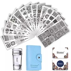 Biutee 19pcs Nail Stamp Plates set 15 plate 1Stamper 2Scraper 1storage bag Nails